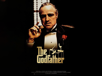 Filmplakat med Marlon Brando som The Godfather.
