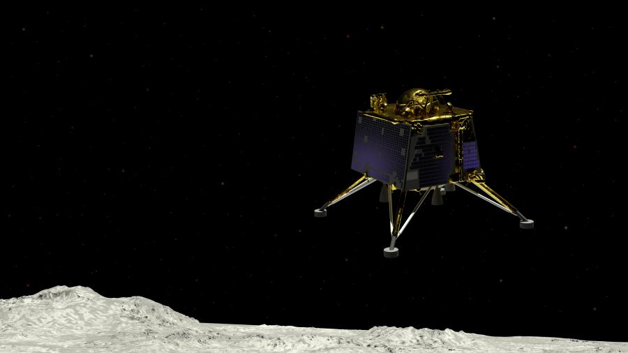 En illustration af Chandrayaan-3 (månefartøj) landing på den sydlige del af månen