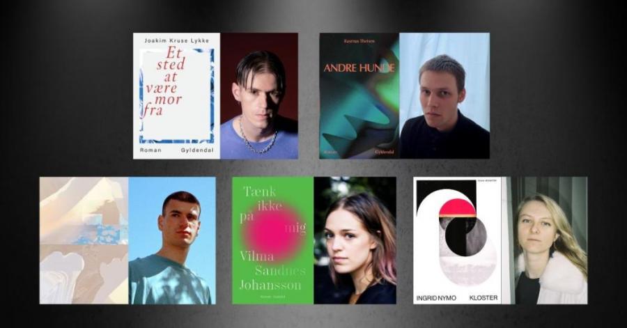 Collage med fotos af forsider og forfattere (shortlistet til debutantpris)