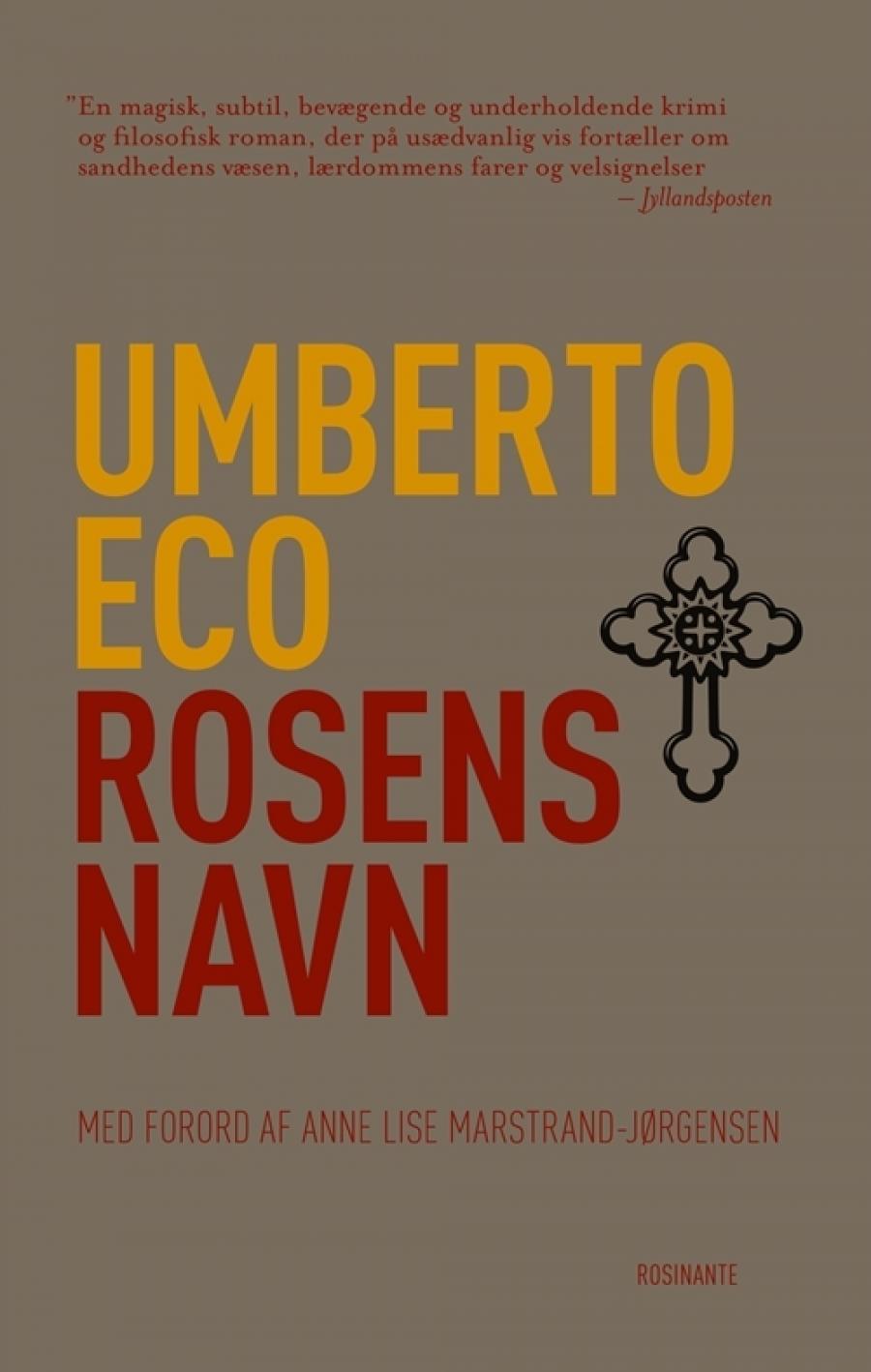 Forsiden af bogen Rosens navn af Umberto Eco